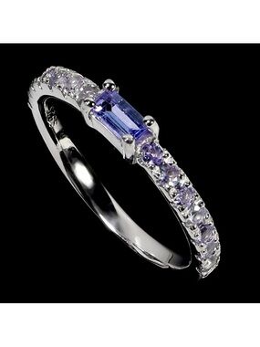 Stunning Blue Tanzanite Octagon & Round cut gems 925 Sterling Silver Ring Sz 7